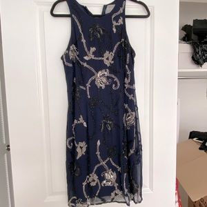 Theia Navy Blue gown with beading